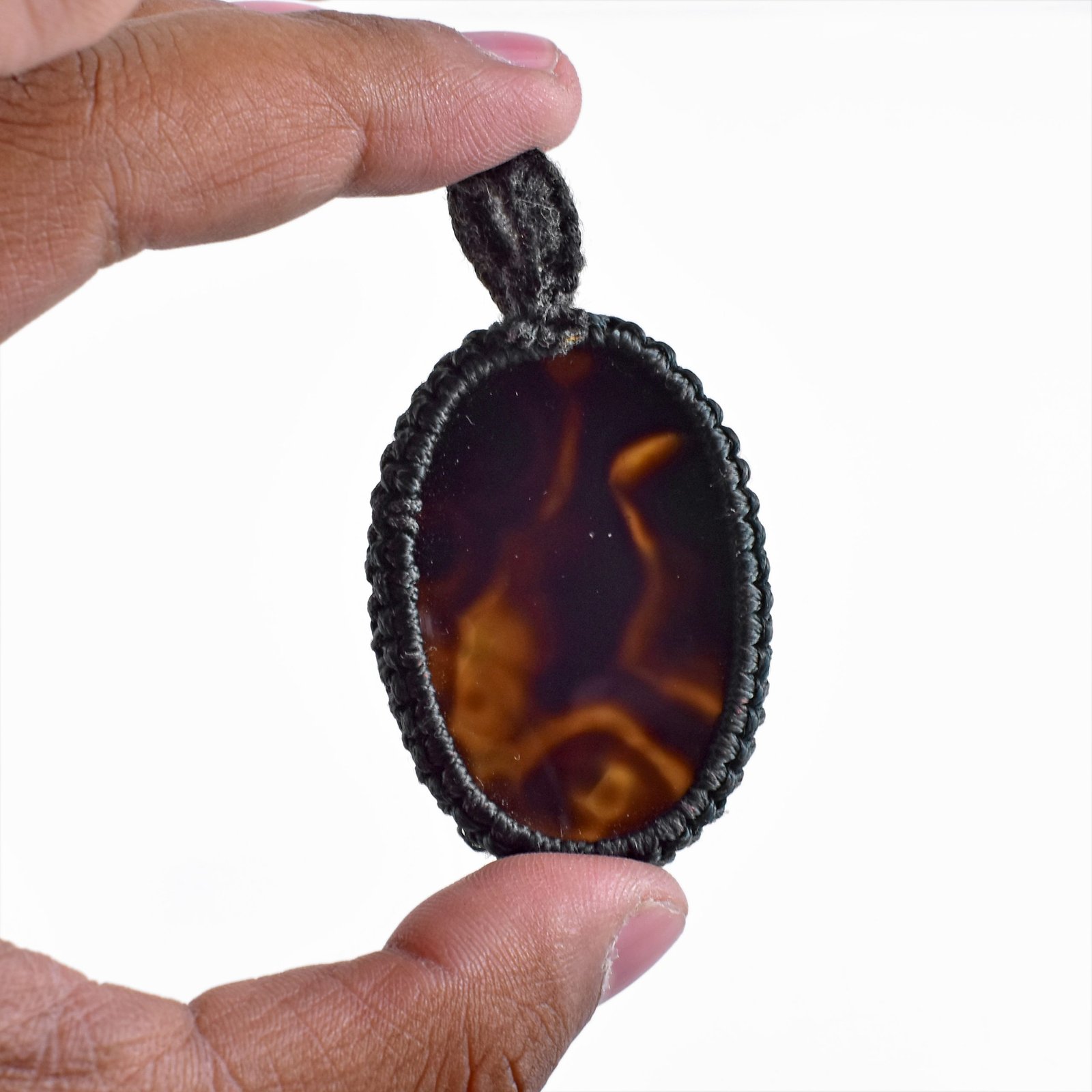 Amit Gems Macrame Black Onyx Hand Painted Pendant 2