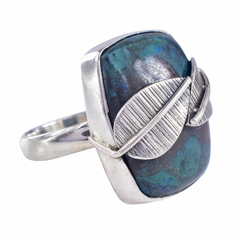 Amit Gems Shattuckite 925 Sterling Silver Leaf Ring