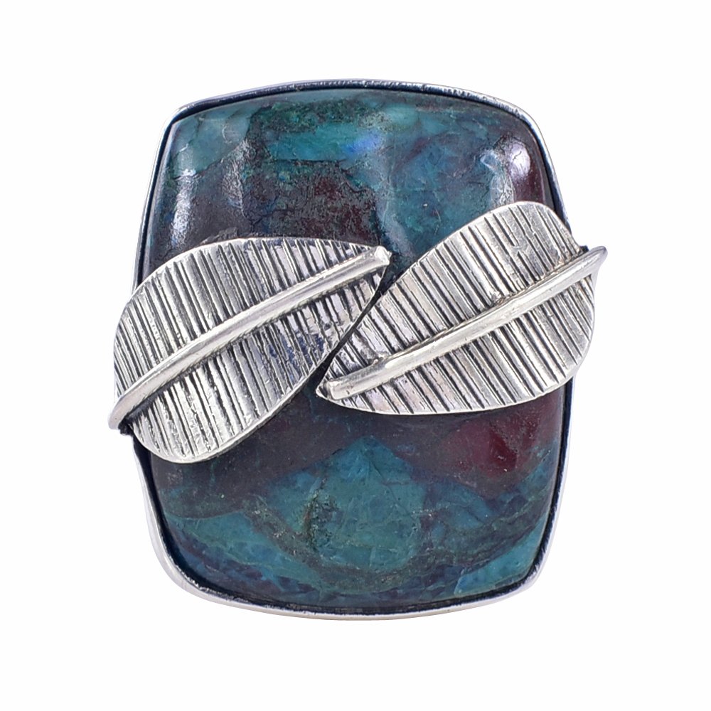 Amit Gems Shattuckite 925 Sterling Silver Leaf Ring